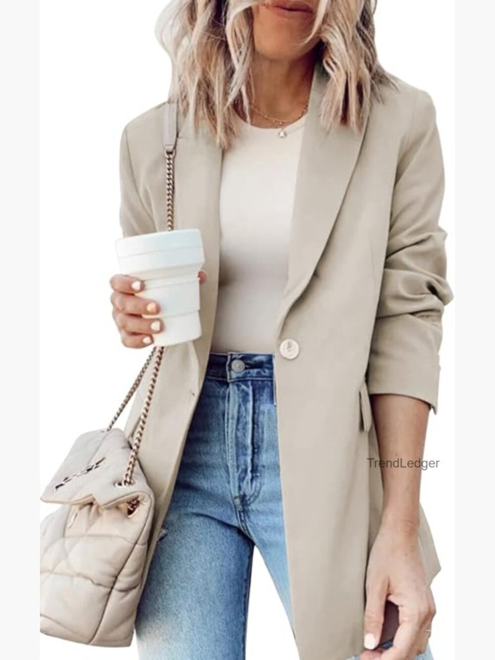 Lapel Collar Button Front Blazer Jacket Business Casual